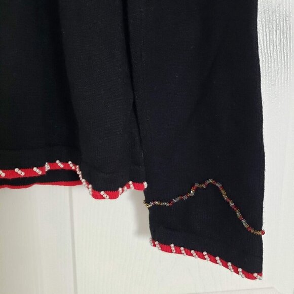 Berek Christmas Cardigan Womens Size Medium Black Vintage Nutcracker Beaded - Picture 11 of 14